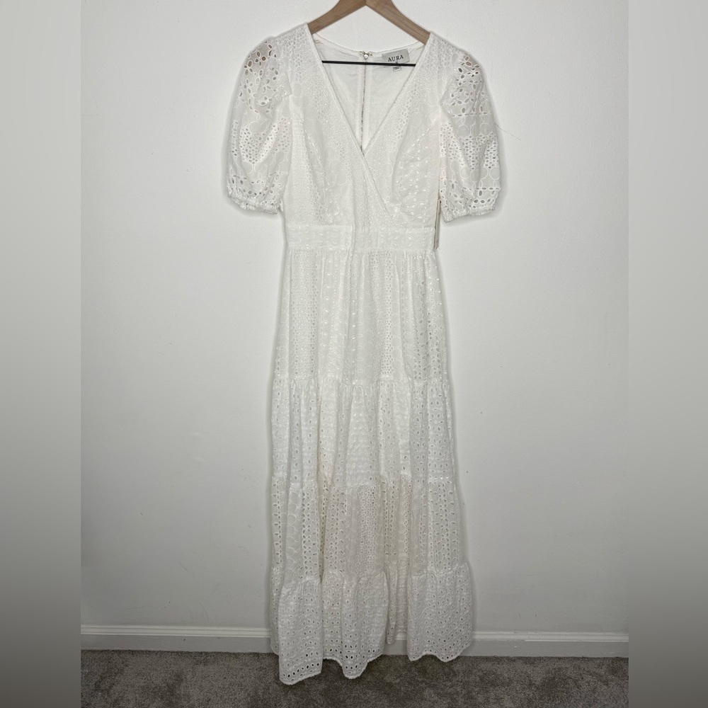 Aura by Red Dress White Puff Sleeve Maxi Dress NWT - Picture 2 of 7